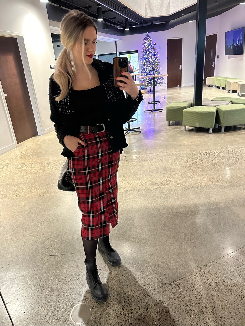 Classic Red Plaid Midi Skirt - Women's